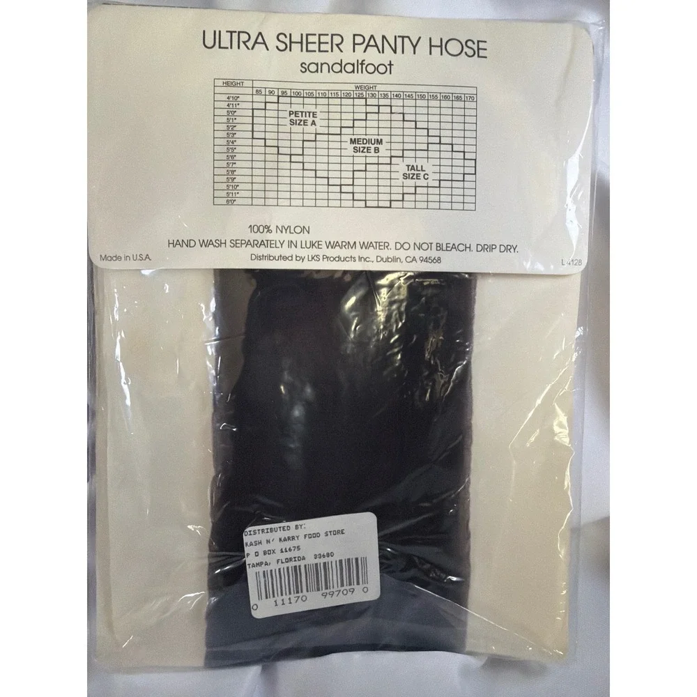Lenita Ultra Sheer Sandalfoot Pantyhose Women Size B Blck 100% Nylon Vintage USA